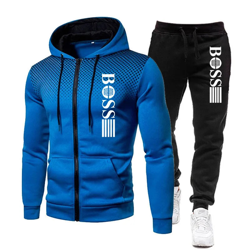 2025 Nueva sudadera con capucha con cremallera para hombre + conjunto de pantalones casuales para moda de otoño e invierno Ropa deportiva cálida y conjunto de dos piezas