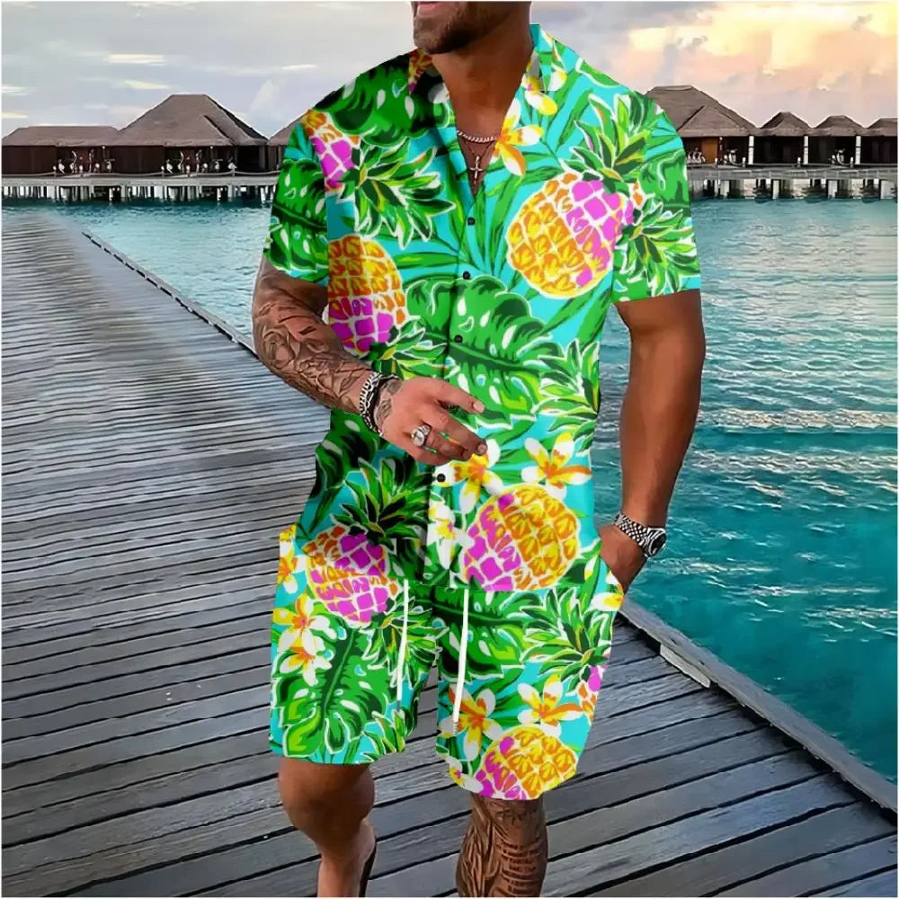 Conjunto Hawaiano 3D Hombre | Camisa y Pantalón Corto Playa