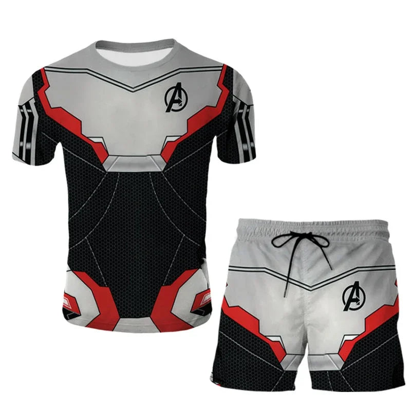 Conjunto de 2 piezas de camiseta y pantalones cortos transpirables para niños, diseño de Spider-Man, Marvel, Hulk, Iron Man, Spiderman