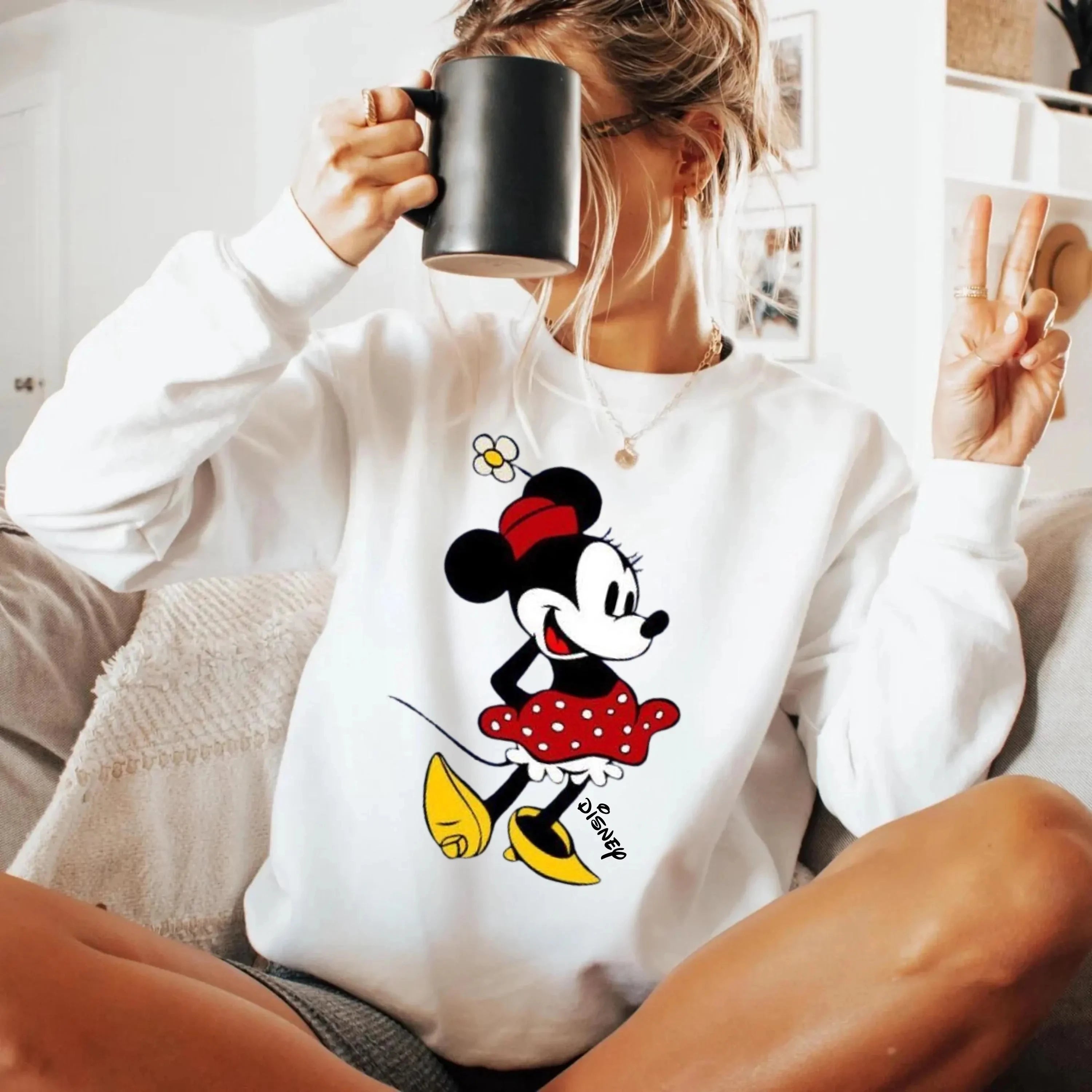 Sudadera vintage de Minnie Mouse de Disney para mujer, sudadera de lana para primavera y otoño, para el día a día y para cualquier ocasión