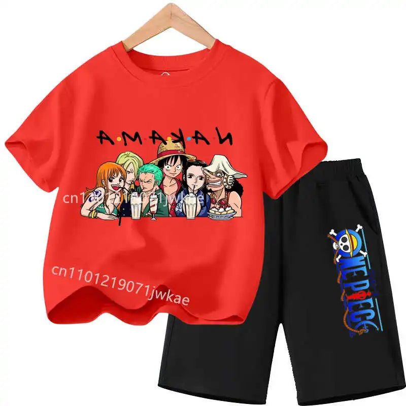 Conjunto de Ropa de Verano para Niños, Camiseta de Manga Corta con Estampado de Anime para Niños y Niñas, Pantalones Cortos, 2 Piezas, Traje de una Pieza para Niños, Chopper Luffy