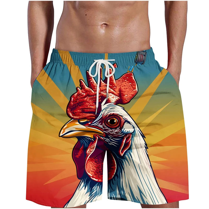 Pantalón Corto 3D Grafiti Gallo Hombre | Bañador Playa Transpirable