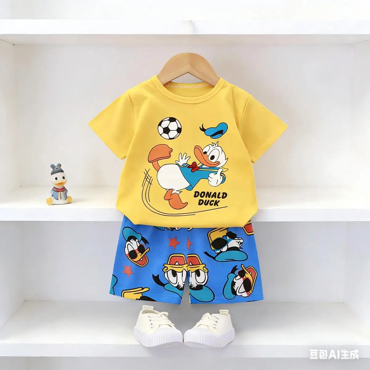 Conjunto de ropa informal para niños, chándal de 2 piezas con dibujos animados del Pato Donald, camiseta y pantalones cortos, verano, 1-4 años