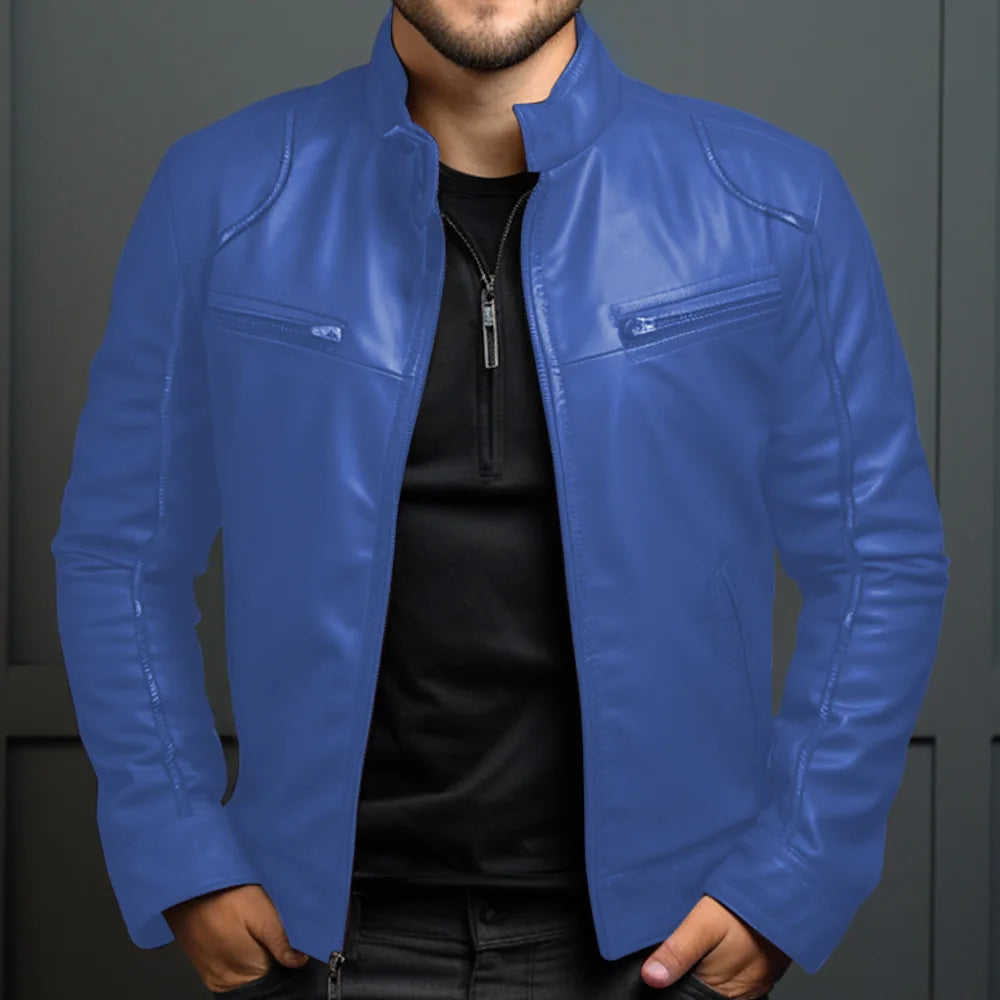 Chaqueta informal de cuero PU para hombre, estilo Punk, cuello con cremallera, multicremallera, ropa de calle de estilo motero más baja a la moda
