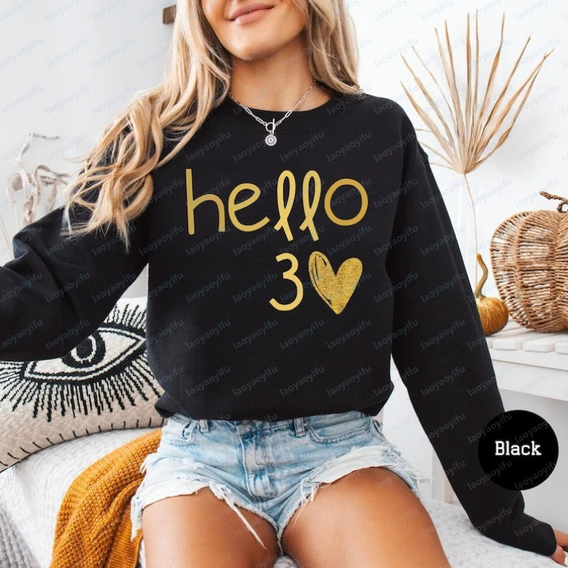 Sudadera con Capucha Térmica para Mujer, con la Frase 'Hola Otoño e Invierno', Regalo para su 30.º Cumpleaños, 'Hola 30', sin Purpurina Real, Sudadera para Adultos