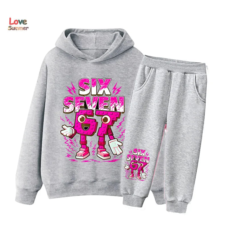 67 Six Seven sudadera con capucha pantalón 2 uds niños niñas italiano Brainrot chico niña sudadera 2 uds traje con capucha bebé chándal Casual