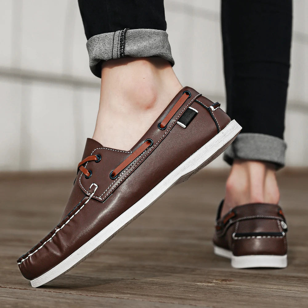 Zapatos mocasines con punta delantal de moda para hombre, cómodos antideslizantes para caminar al aire libre, viajar, primavera y verano