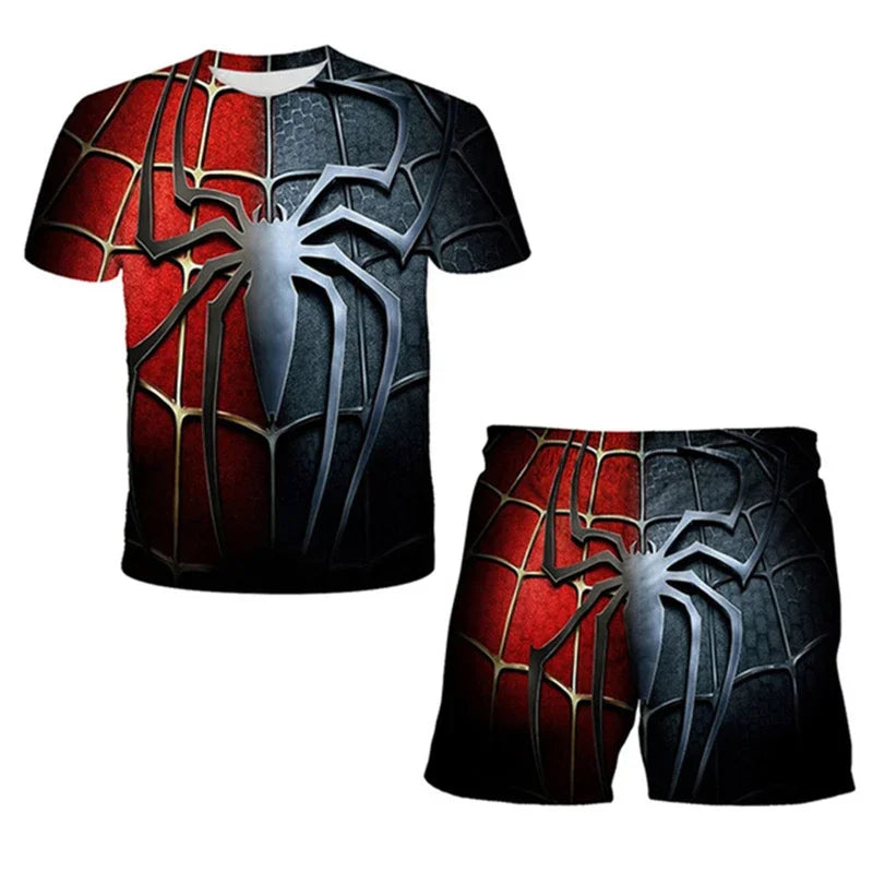 Conjunto de 2 piezas de camiseta y pantalones cortos transpirables para niños, diseño de Spider-Man, Marvel, Hulk, Iron Man, Spiderman