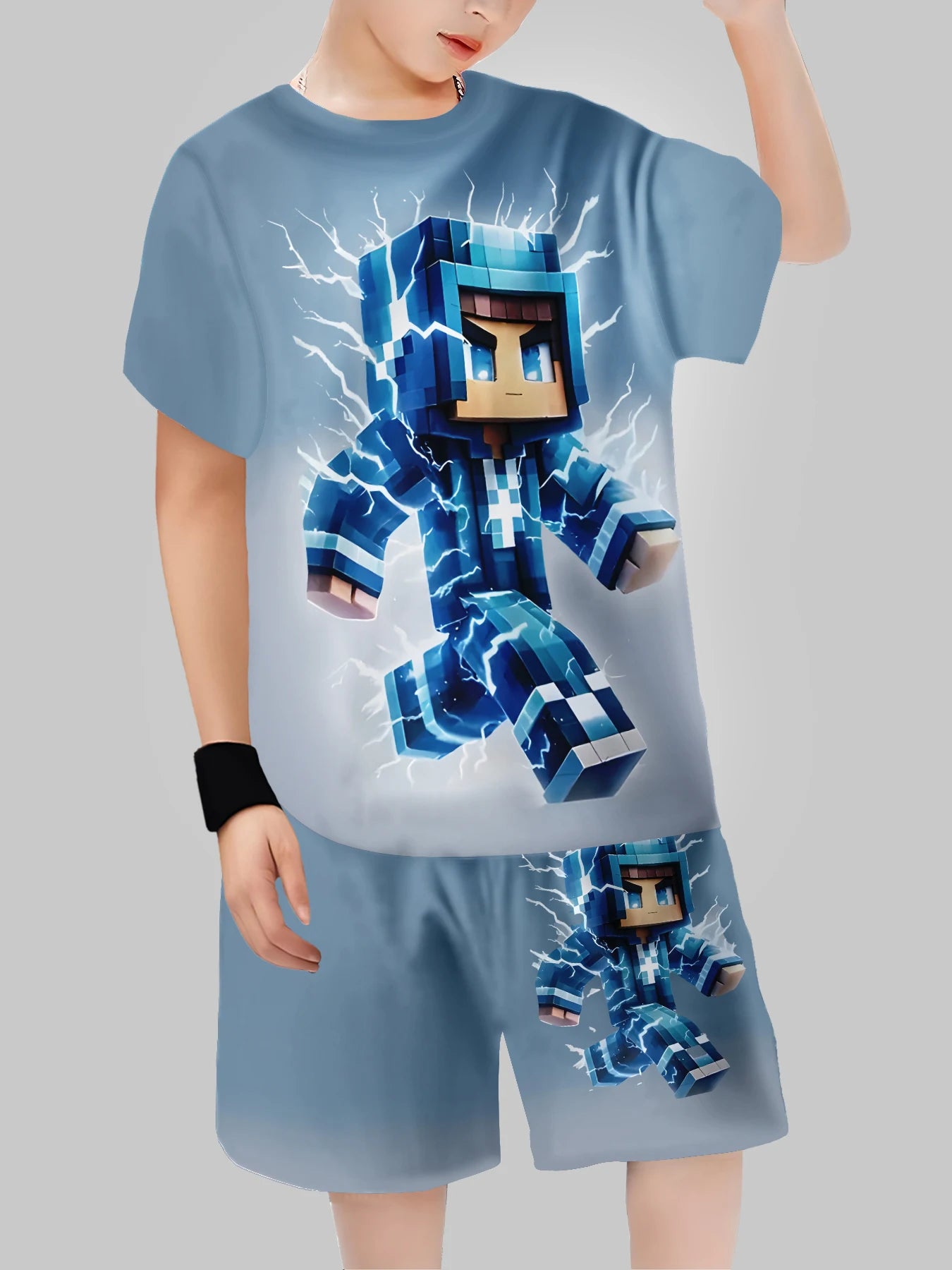 Nuevo bloque hombre Impresión Digital ropa transfronteriza para niños pantalón corto Casual Camiseta de manga ropa para niños