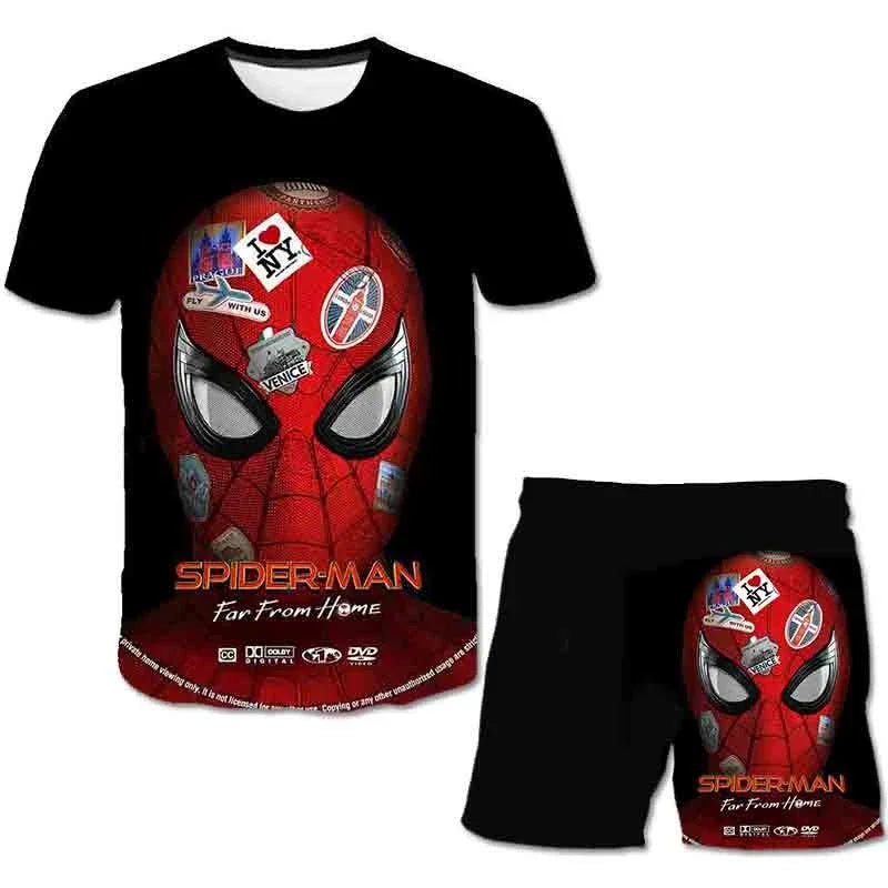 Conjunto de 2 piezas de camiseta y pantalones cortos transpirables para niños, diseño de Spider-Man, Marvel, Hulk, Iron Man, Spiderman