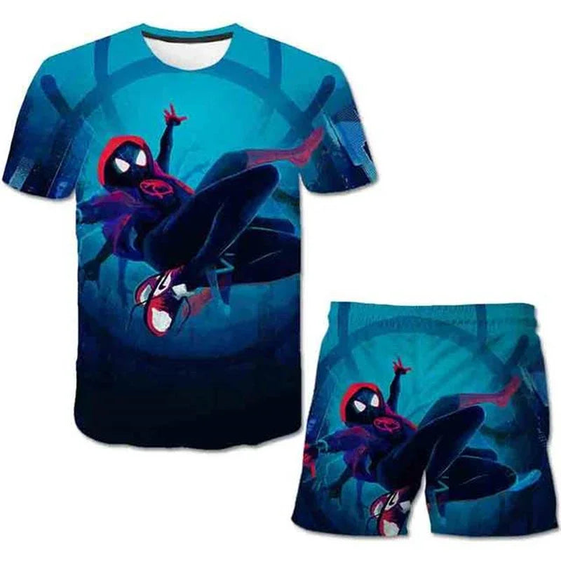 Conjunto de 2 piezas de camiseta y pantalones cortos transpirables para niños, diseño de Spider-Man, Marvel, Hulk, Iron Man, Spiderman