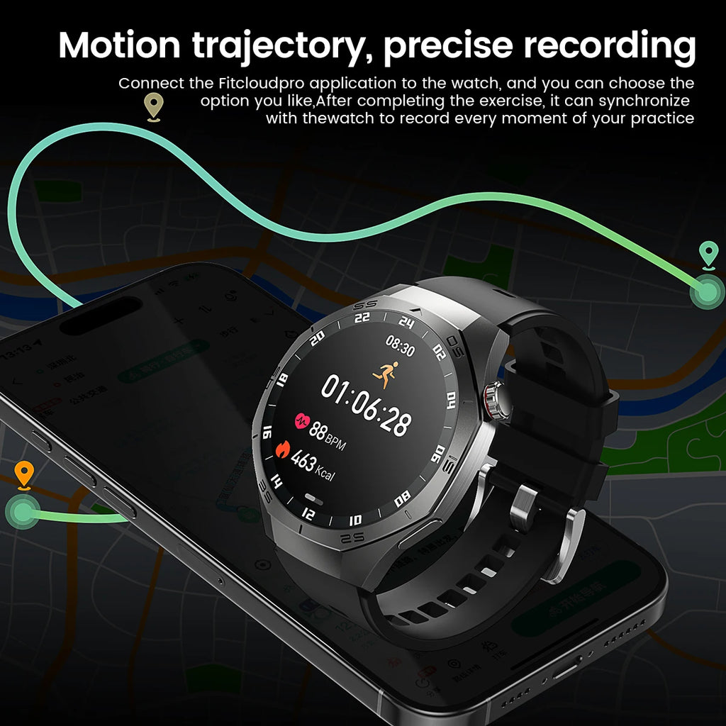 2025New para Android e ios reloj inteligente hombres pantalla AMOLED GPS trayectoria de movimiento ritmo cardíaco llamadas Bluetooth SmartWatch impermeable