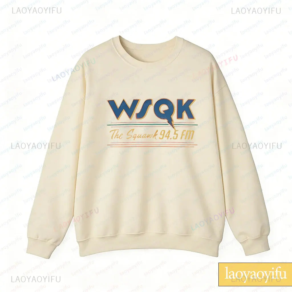 WSQK The Squawk 94,5 sudadera con Radio FM Wsqk sudaderas Unisex Vintage ciencia ficción cuello redondo 80s suéter nostálgico camisa Retro regalo