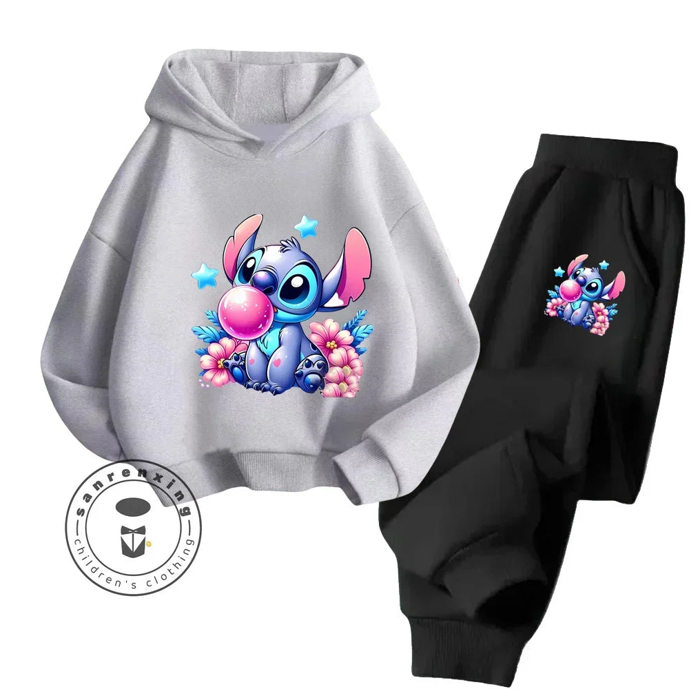Conjunto de sudadera de manga larga con estampado de Stitch Simple para niño y niña, ropa informal, gráficos divertidos, estilo diario, primavera y otoño, barato y Popular