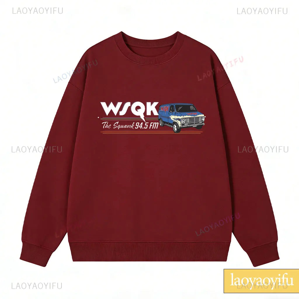 WSQK The Squawk 94,5 sudadera con Radio FM Wsqk sudaderas Unisex Vintage ciencia ficción cuello redondo 80s suéter nostálgico camisa Retro regalo