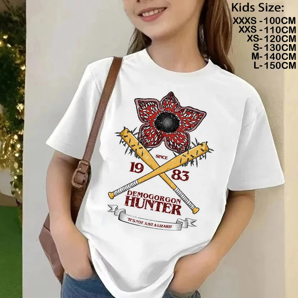 Camiseta Running Up That Hill para niños, camiseta de manga corta The Demogorgon para niños, camisetas informales holgadas con estampado con dibujo para niñas y niños