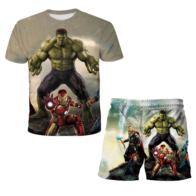 Conjunto de 2 piezas de camiseta y pantalones cortos transpirables para niños, diseño de Spider-Man, Marvel, Hulk, Iron Man, Spiderman
