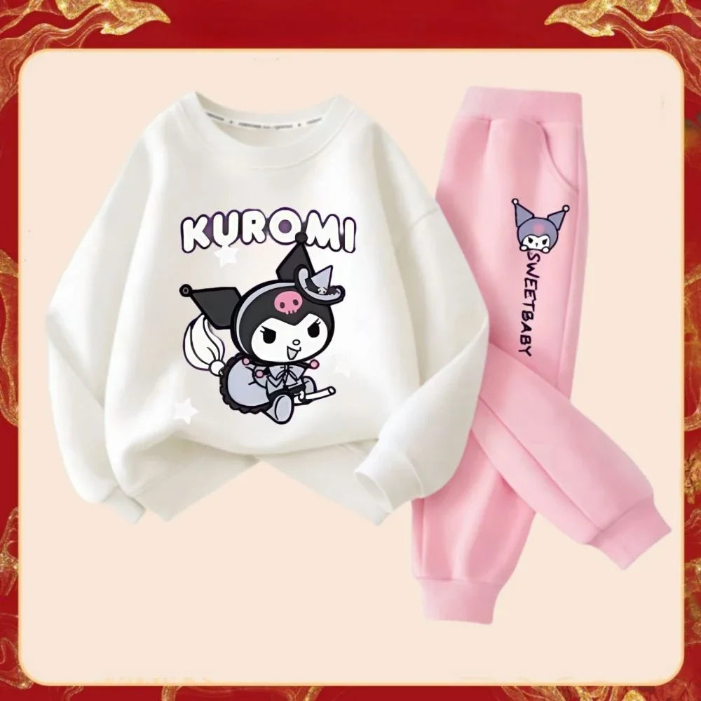 Conjunto de ropa para bebé de primavera y otoño para niña, sudaderas con estampado Kuromi, jersey, Tops y pantalones, conjunto de sudadera y pantalones de chándal de 2 fotos