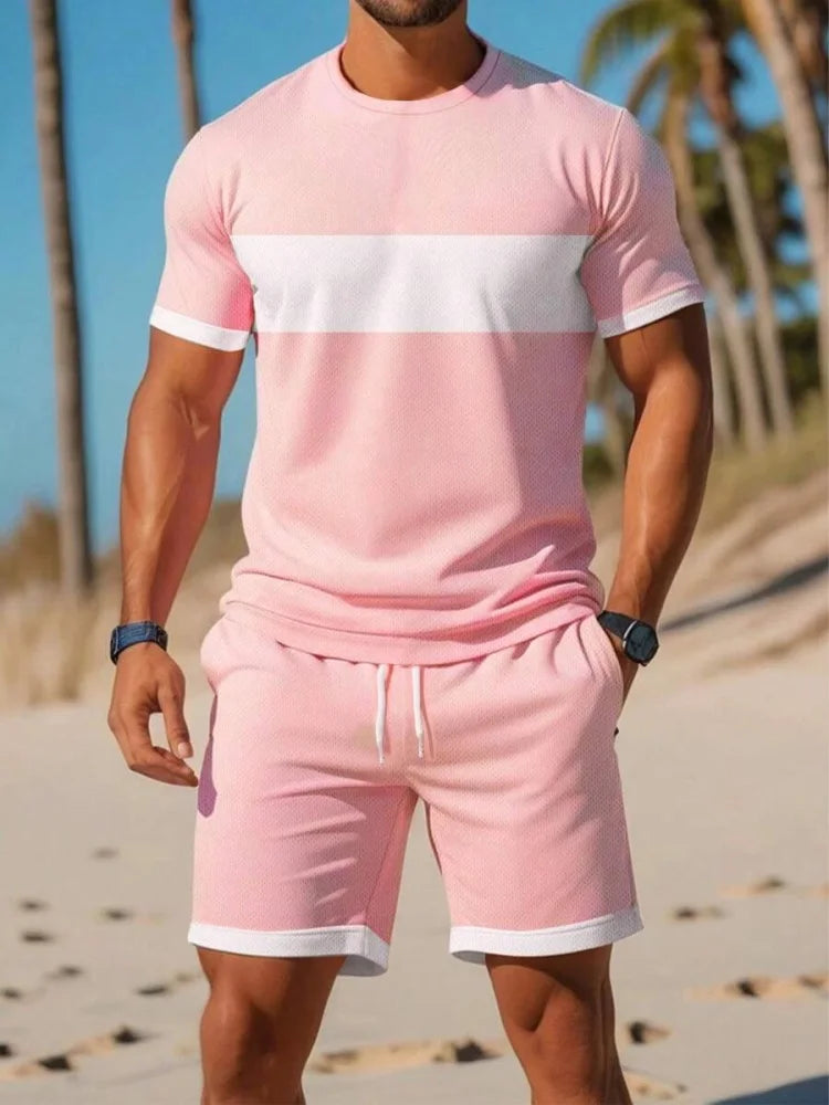 2025 nuevo conjunto de pantalones cortos de manga corta para hombre de verano, pantalones cortos de playa al aire libre para hombre, conjunto de 2 piezas, estampado 3D