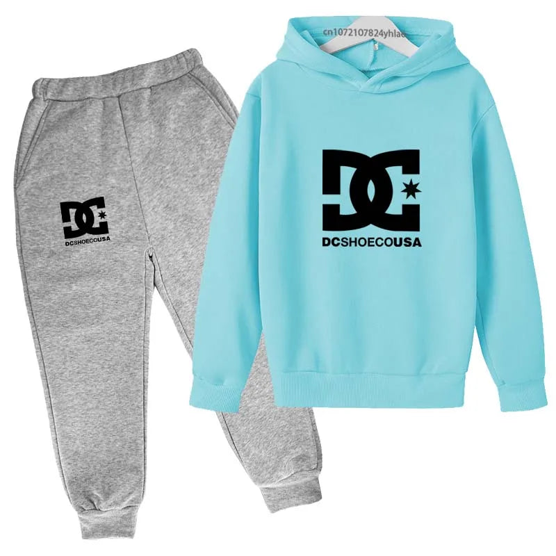 Niños primavera otoño Casual estampado Simple 2 uds Sudadera con capucha + Pantalones chándales trajes de tendencia conjuntos de ropa para niños y niñas de 2 a 13 años