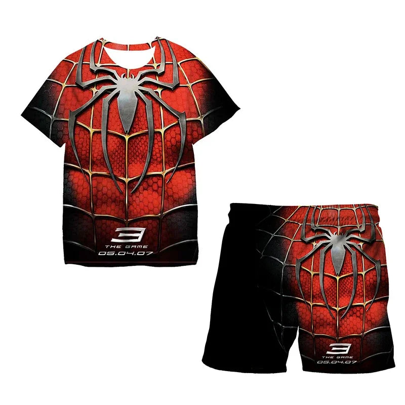 Conjunto de 2 piezas de camiseta y pantalones cortos transpirables para niños, diseño de Spider-Man, Marvel, Hulk, Iron Man, Spiderman