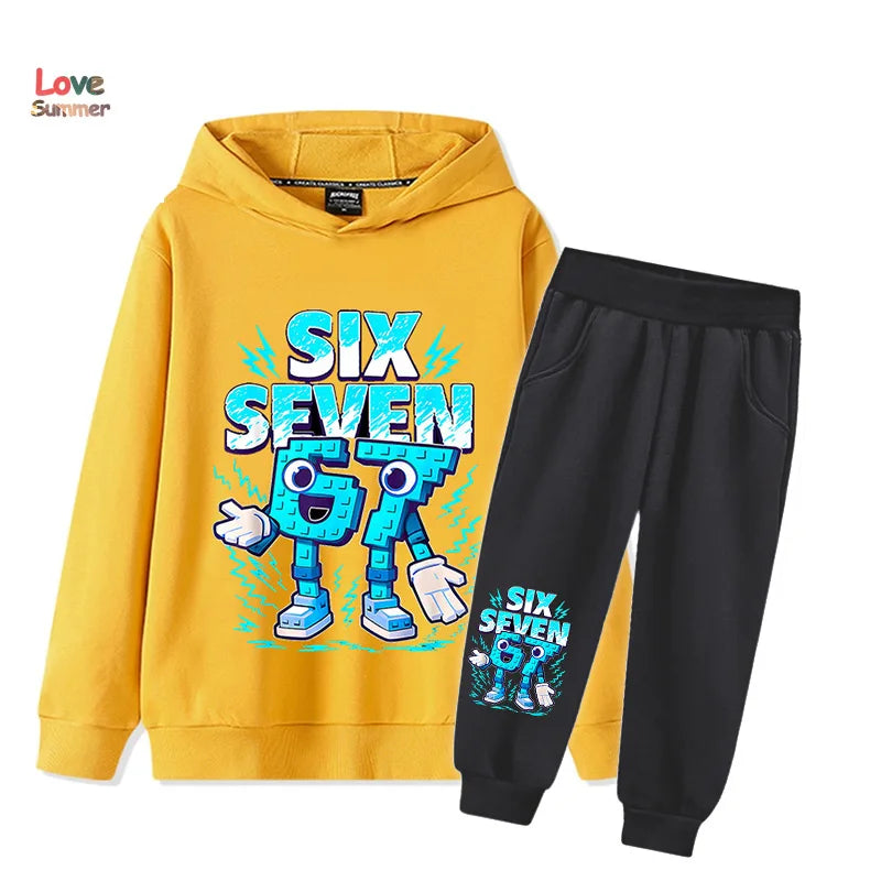 67 Six Seven sudadera con capucha pantalón 2 uds niños niñas italiano Brainrot chico niña sudadera 2 uds traje con capucha bebé chándal Casual