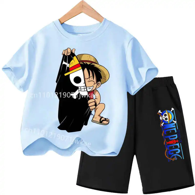 Conjunto de Ropa de Verano para Niños, Camiseta de Manga Corta con Estampado de Anime para Niños y Niñas, Pantalones Cortos, 2 Piezas, Traje de una Pieza para Niños, Chopper Luffy