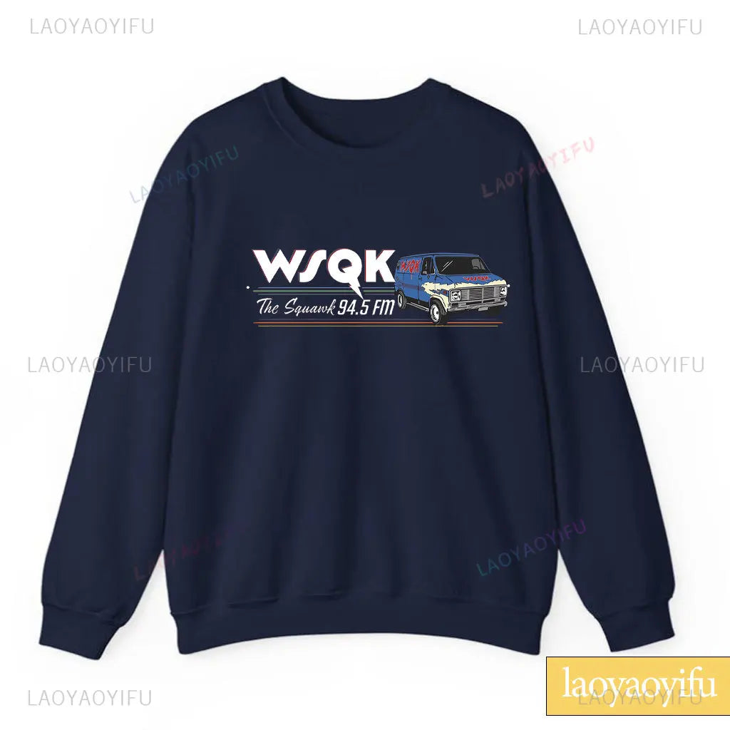 WSQK The Squawk 94,5 sudadera con Radio FM Wsqk sudaderas Unisex Vintage ciencia ficción cuello redondo 80s suéter nostálgico camisa Retro regalo