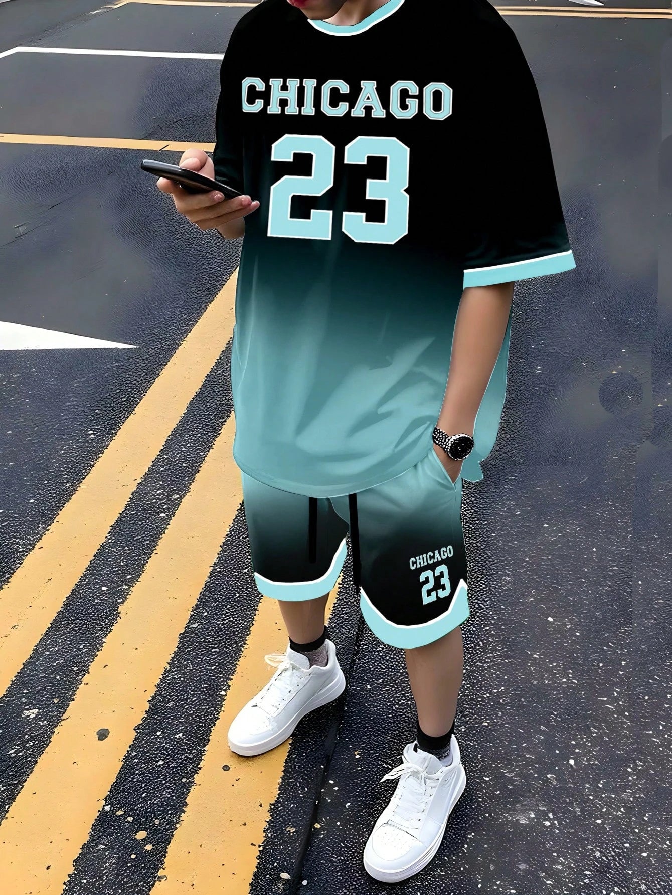 Conjunto de pantalones cortos deportivos de manga corta para hombre, ropa deportiva de baloncesto transpirable de talla grande, camiseta con estampado de letras, pantalones cortos, conjunto de 2 piezas