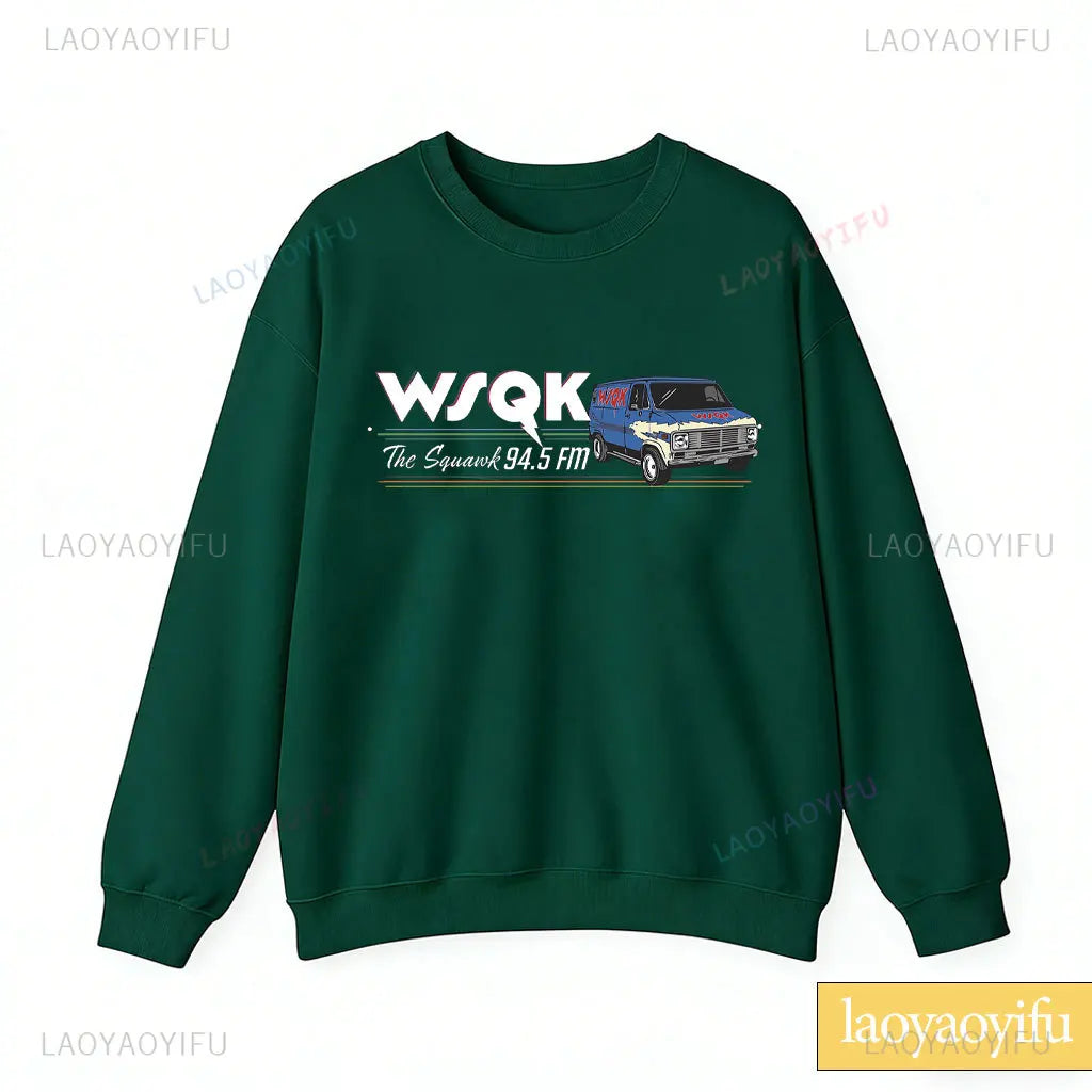 WSQK The Squawk 94,5 sudadera con Radio FM Wsqk sudaderas Unisex Vintage ciencia ficción cuello redondo 80s suéter nostálgico camisa Retro regalo