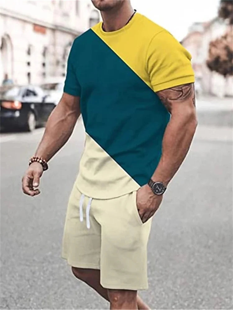 Conjunto Deportivo 3D Retro Hombre Talla Grande | Camiseta + Pantalón Corto Playa