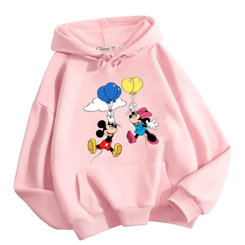 Sudadera con Capucha Estilo Harajuku para Mujer, Ropa Oversize con Estampado de Mickey y Minnie, Sudadera Hip Hop, Sudadera con Capucha con Corazón de San Valentín, Regalos