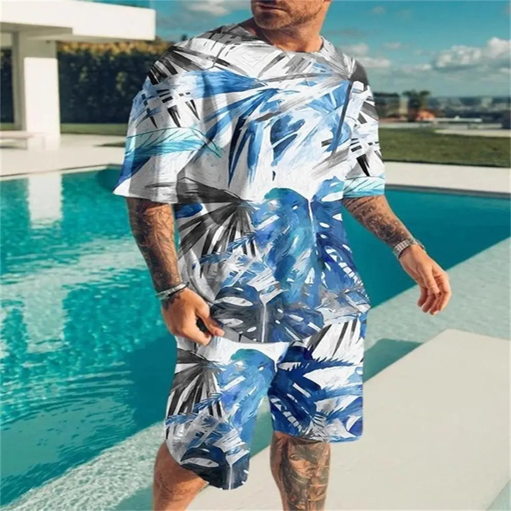 Conjuntos de camisetas y pantalones con estampado 3D de estilo Hawaiano, ropa deportiva a la moda para hombre, camiseta de manga corta de gran tamaño, conjunto de pantalones, trajes para hombre, ropa