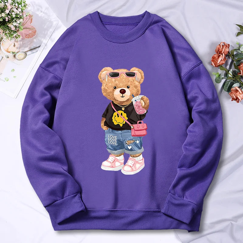 Sudadera con capucha con estampado de Bear Sister para mujer, ropa de lana cálida, informal, Hip Hop, jerséis sueltos, Top de otoño