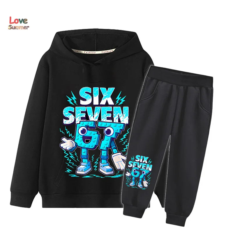 67 Six Seven sudadera con capucha pantalón 2 uds niños niñas italiano Brainrot chico niña sudadera 2 uds traje con capucha bebé chándal Casual