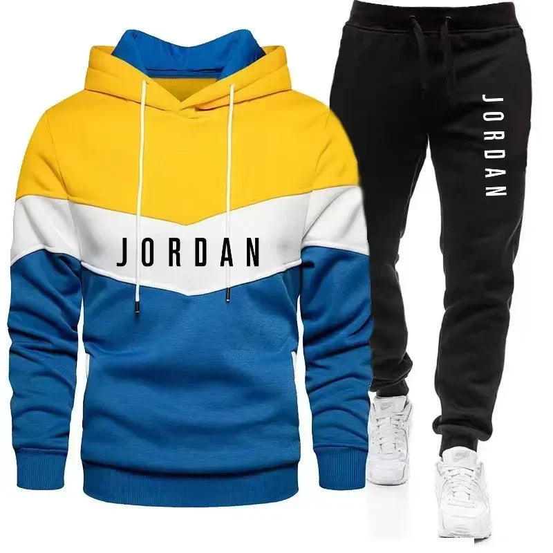 Nuevo jersey informal de otoño e invierno para hombre + Pantalones de dos piezas para correr al aire libre, sudadera con capucha a la moda para hombre, conjunto de ropa deportiva