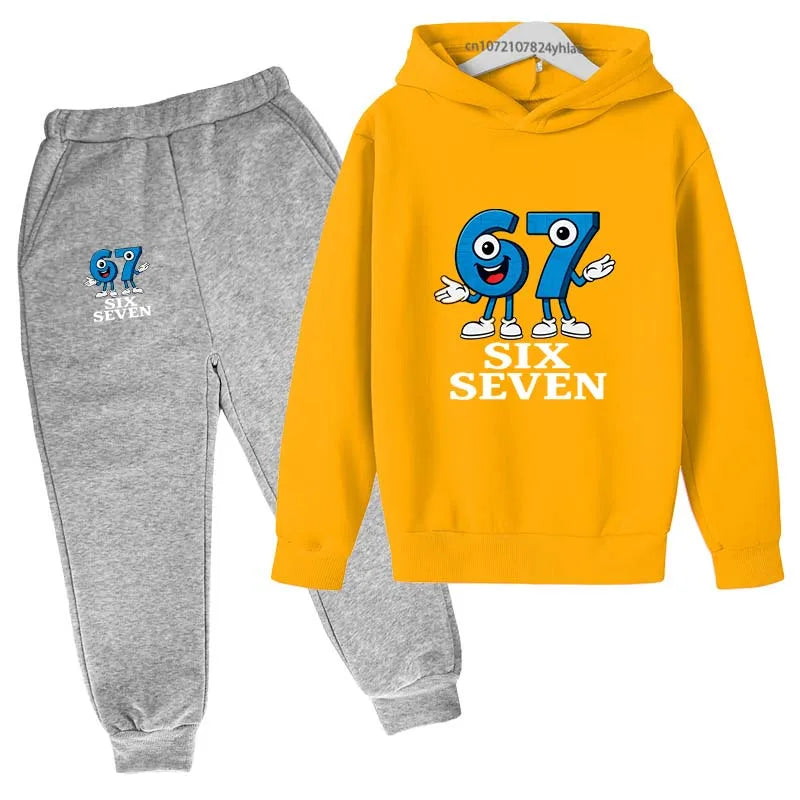 Seis siete números divertidos estampado de dibujos animados niños primavera otoño Casual 2 uds Sudadera con capucha + Pantalones para correr chándales 2-13 años ropa para niños y niñas