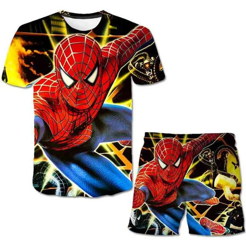 Conjunto de 2 piezas de camiseta y pantalones cortos transpirables para niños, diseño de Spider-Man, Marvel, Hulk, Iron Man, Spiderman