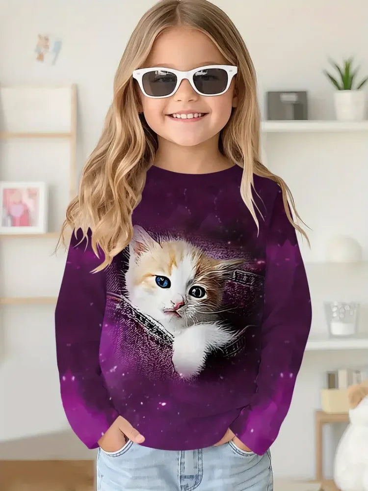 Camiseta de capibala de animales de dibujos animados, camisetas con cuello redondo, camiseta de moda de manga larga, ropa para niños y niñas de 7 a 8 años, ropa para niños