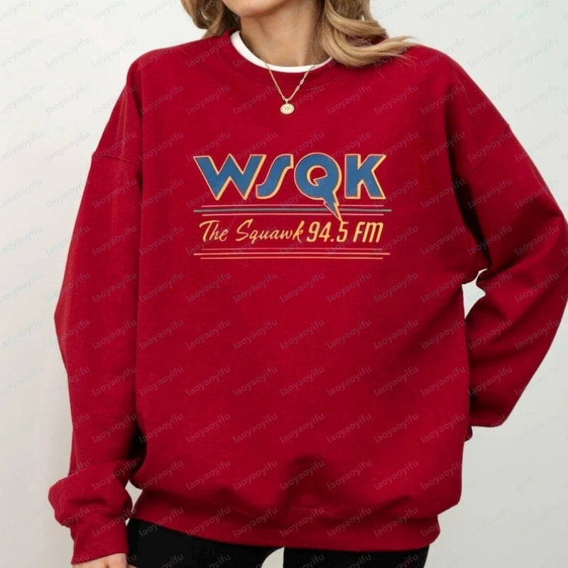 WSQK The Squawk 94,5 sudadera con Radio FM Wsqk sudaderas Unisex Vintage ciencia ficción cuello redondo 80s suéter nostálgico camisa Retro regalo