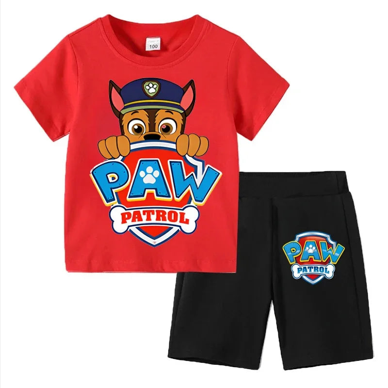 Conjunto de Patrulla Canina para niños, camiseta de manga corta, Top + pantalones cortos, trajes de 2 piezas, traje de dibujos animados para niños de 3 a 8 años, ropa para niños para verano