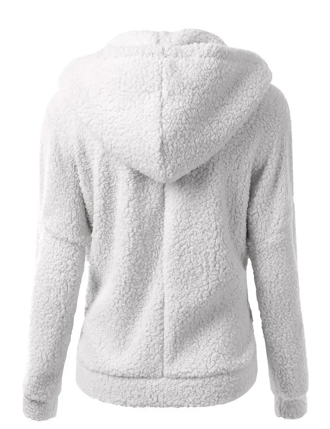 Chaqueta con capucha de primavera y otoño para mujer, sudaderas con capucha informales cálidas para mujer, sudadera con cremallera, abrigo de lana suave de Color sólido para mujer
