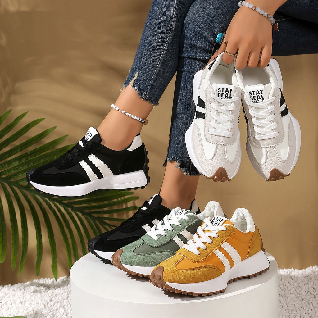 Nuevo estilo de moda, zapatos informales elegantes con cordones para mujer, Primavera/otoño, punta redonda, suela gruesa, zapatos deportivos cómodos antideslizantes