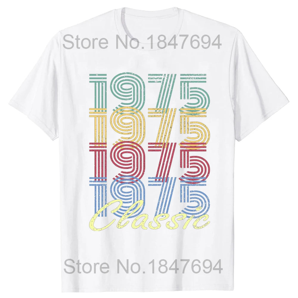Novedad, impresionantes leyendas Vintage nacidas en 1975, camisetas de 49 años, ropa informal de algodón con imágenes, camiseta de manga corta para regalos de cumpleaños