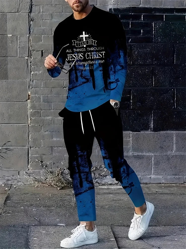 Camiseta de manga larga para hombre, conjuntos de pantalones informales para todos los días, con estampado de los indios africanos, a la moda, primavera y otoño