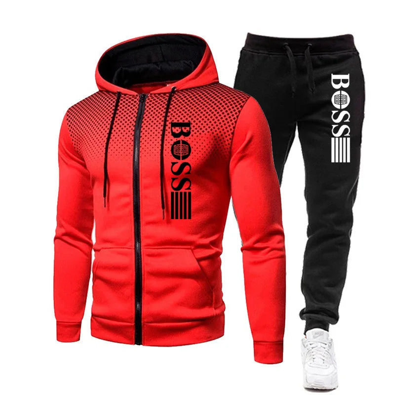 2025 Nueva sudadera con capucha con cremallera para hombre + conjunto de pantalones casuales para moda de otoño e invierno Ropa deportiva cálida y conjunto de dos piezas