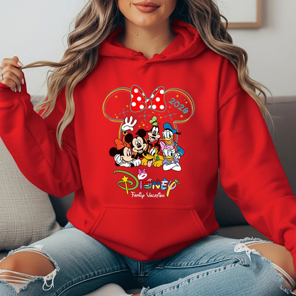 Sudadera con capucha de personajes clásicos para vacaciones familiares de Disney 2026 con forro polar, jersey cálido de invierno para mujer, ropa acogedora de otoño, ropa informal