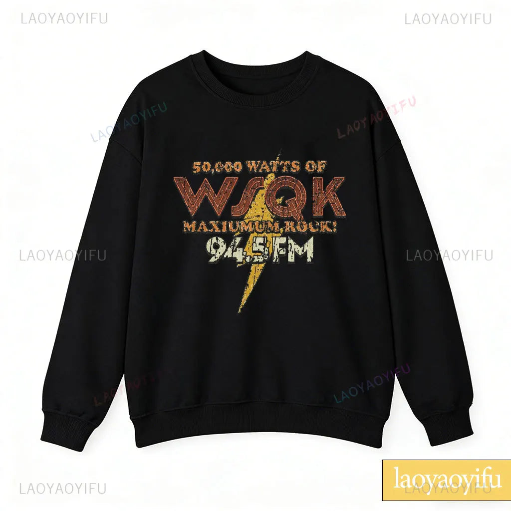 WSQK The Squawk 94,5 sudadera con Radio FM Wsqk sudaderas Unisex Vintage ciencia ficción cuello redondo 80s suéter nostálgico camisa Retro regalo