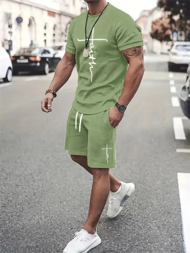 Conjunto Deportivo Hombre 2 Piezas | Camiseta + Pantalón Corto Estampado Playa