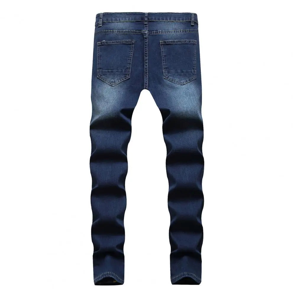 Vaqueros ajustados para hombres  Pantalones vaqueros elásticos pintados ajustados rasgados desgastados plisados hasta la rodilla pantalones casuales de marca para hombre